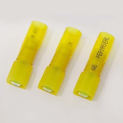 Yellow (12AWG-10AWG) Heat Shrink .250" Quick Disconnect - Male - 10 Pack (Click for Other Quantities)