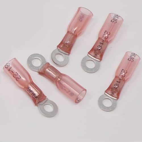 Red (22AWG-18AWG) Heat Shrink Ring Terminal #8 Stud - 10 Pack (Click for Other Quantities)