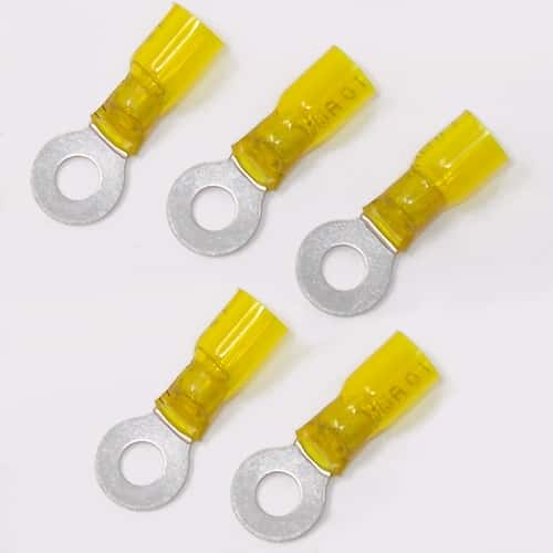 Yellow (12AWG-10AWG) Heat Shrink Ring Terminal #8 Stud - 10 Pack (Click for Other Quantities)